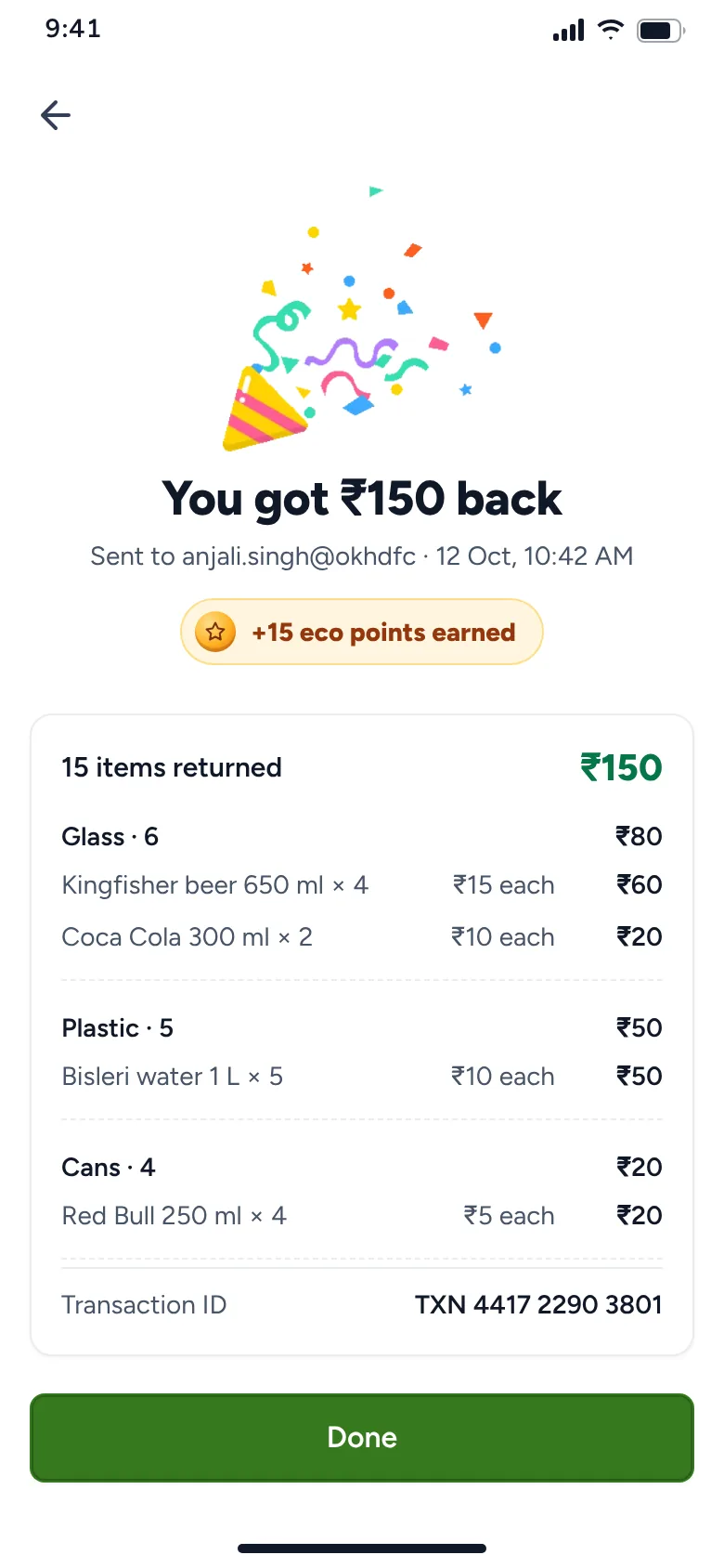 You got ₹150 back
