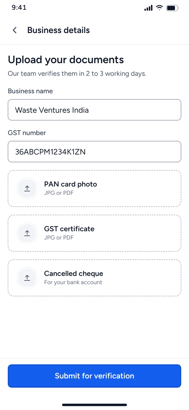 Onboarding version 1 with document photo uploads