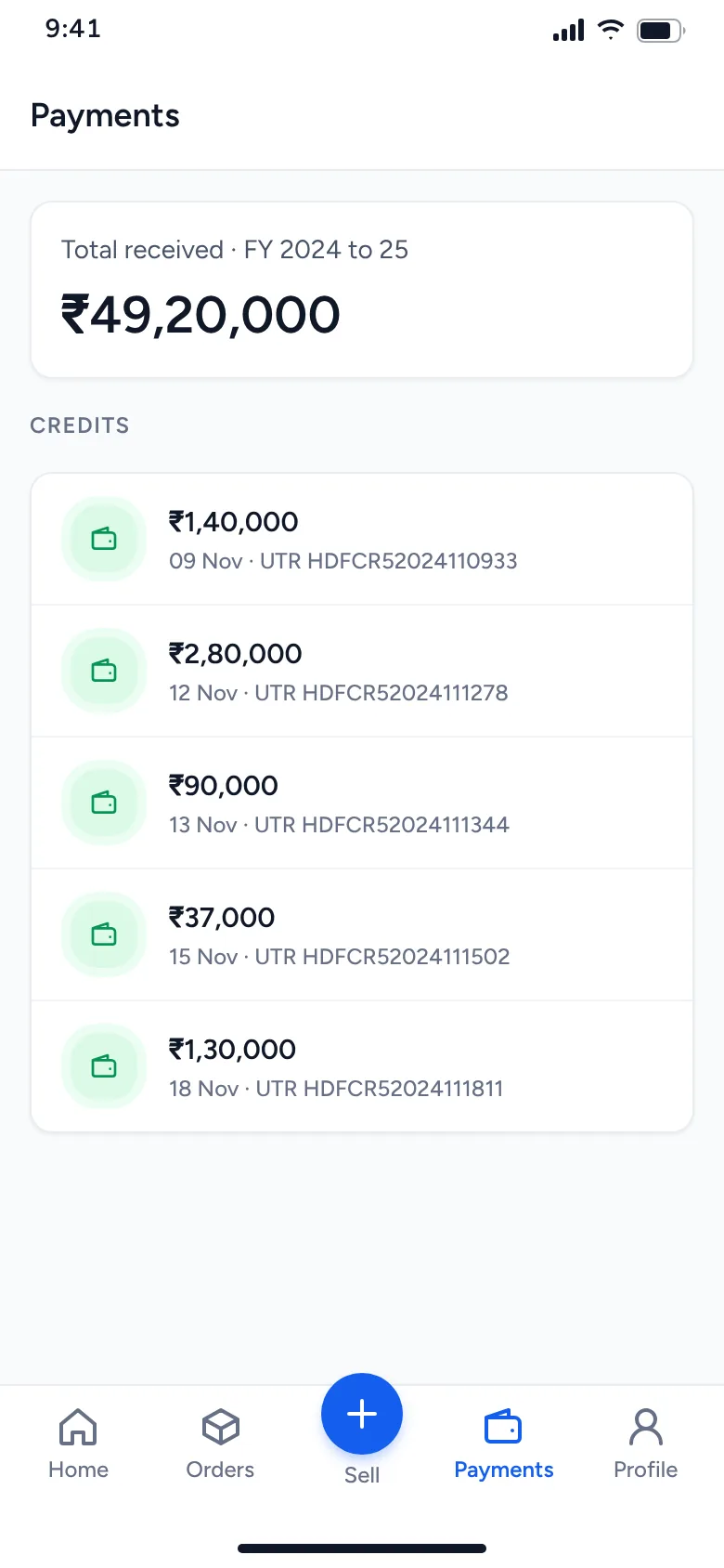 Payments version 1 as a list of credits