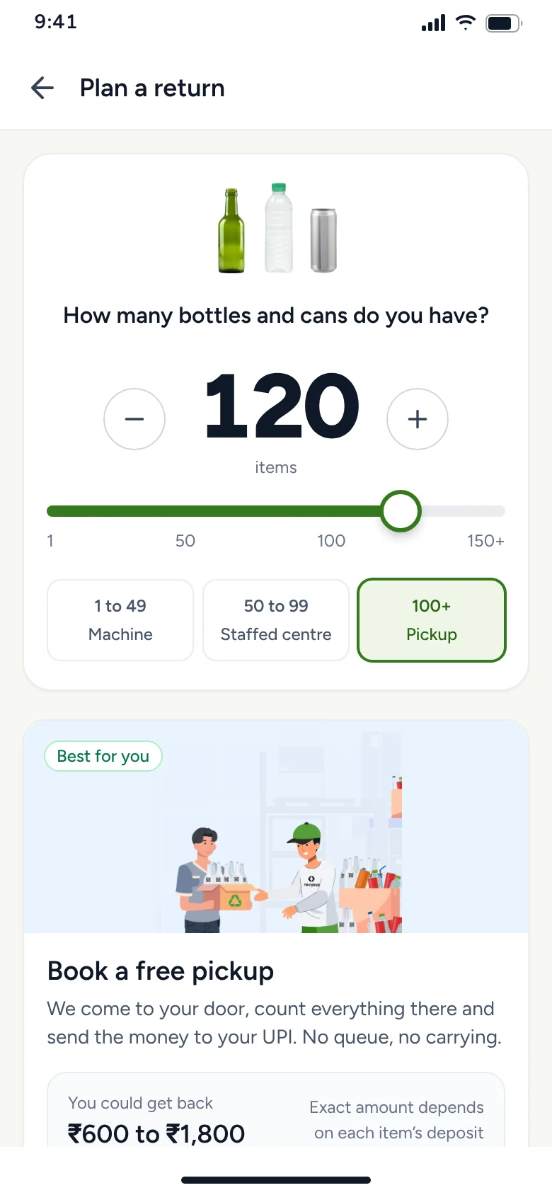 Plan a return by item count
