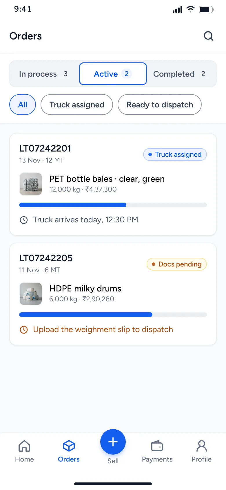 Orders by stage