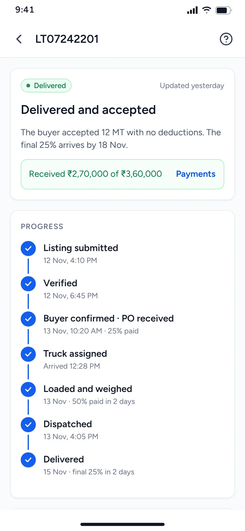 Delivered and accepted