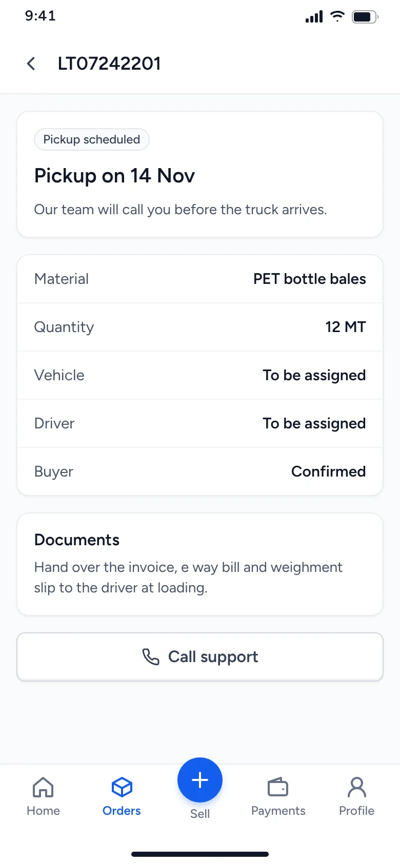 Order version 1 with status text only