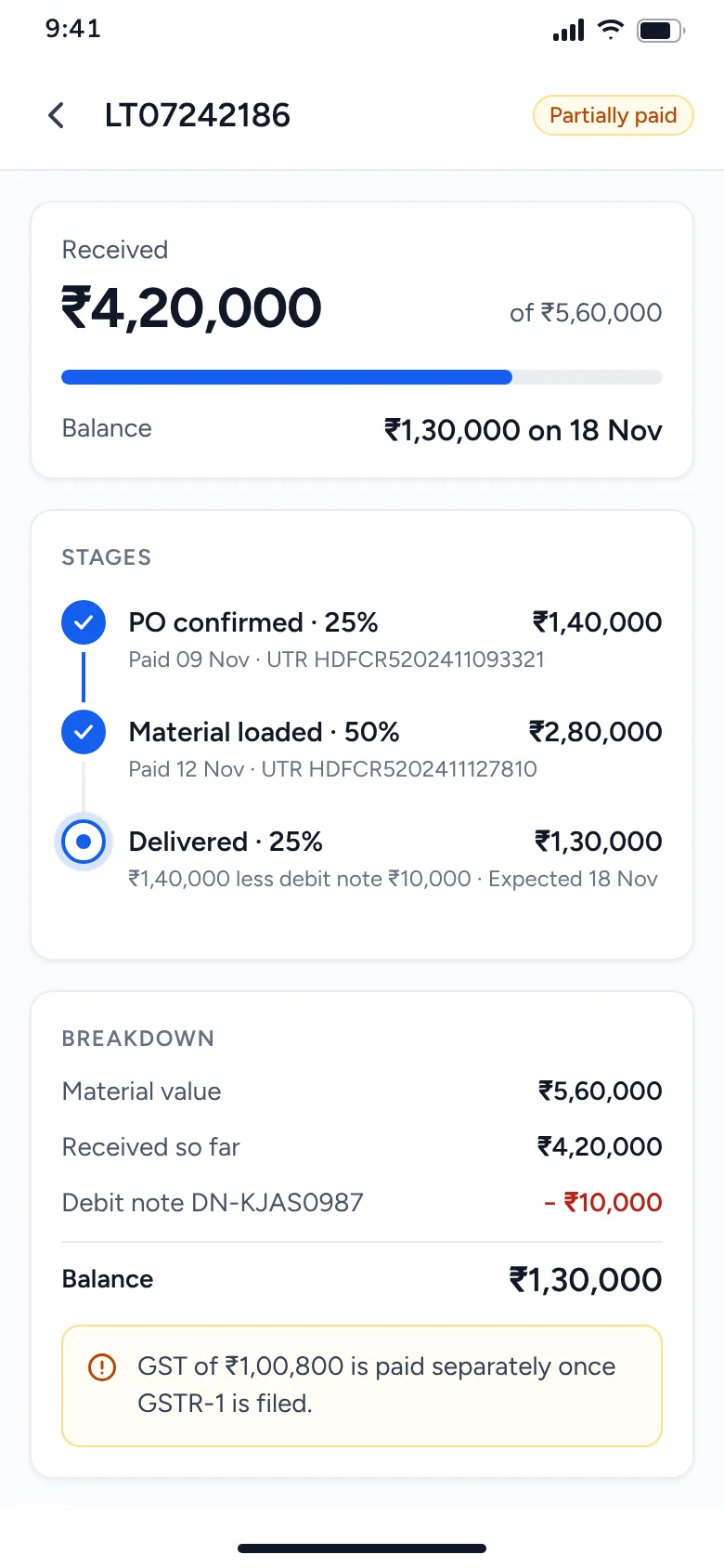 Payment stages for one order