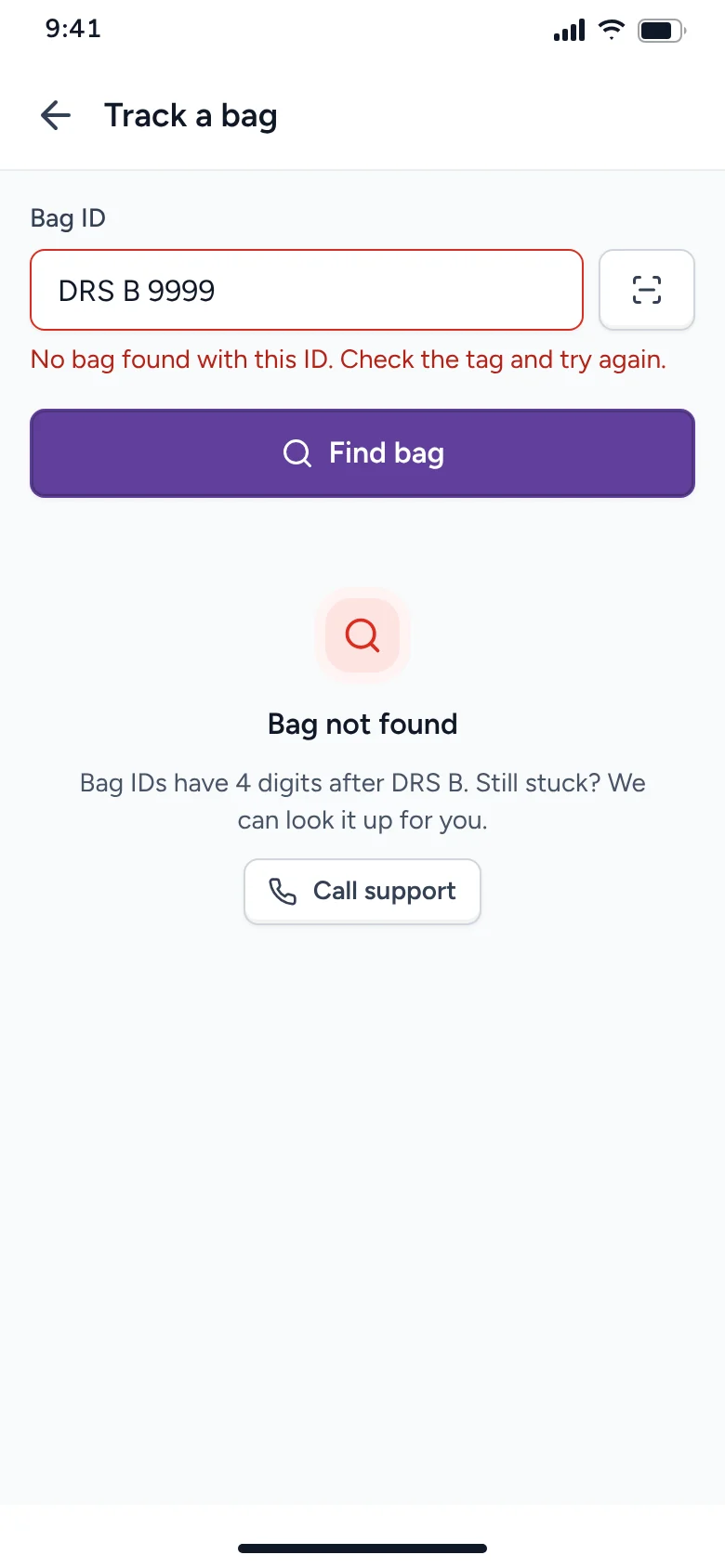 Bag not found